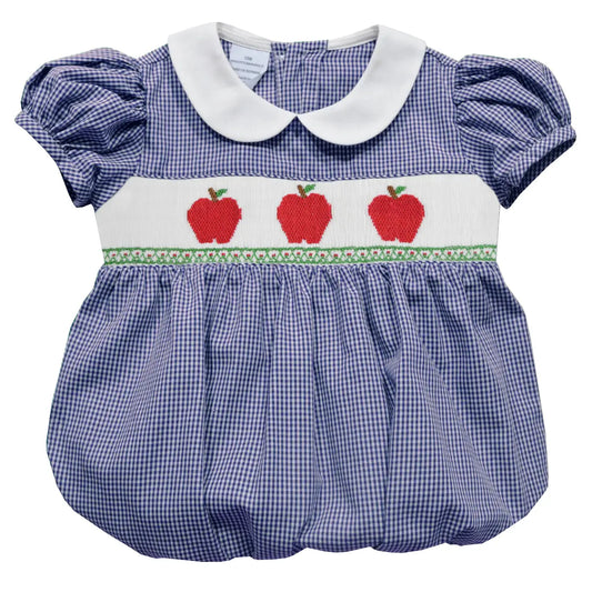 Apple Smocked Gingham Short Puffy Sleeve Girls Baby Bubble