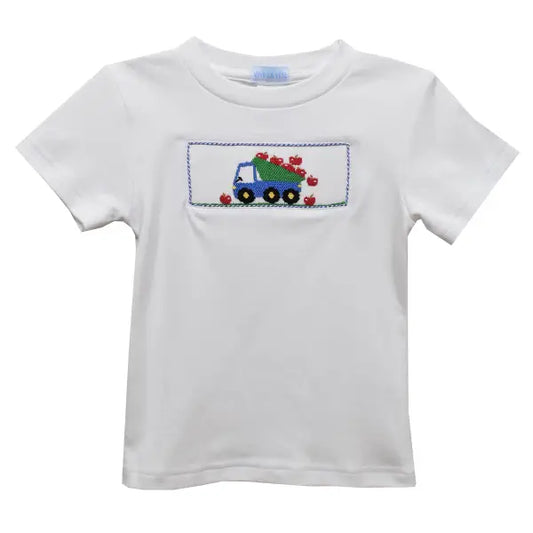 Apple Truck Smocked White Tee Shirt