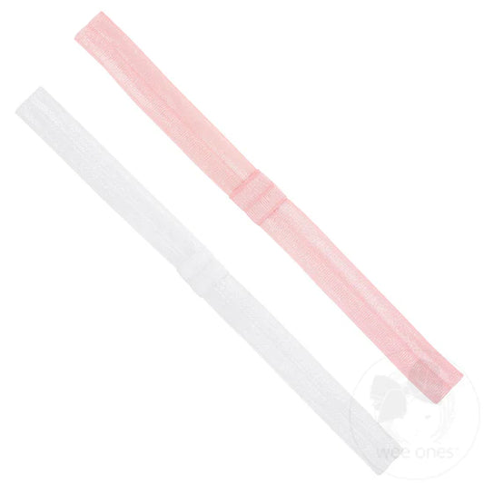 Two Pack Stretch Add-A-Bow Baby Girl Headbands - Light Pink