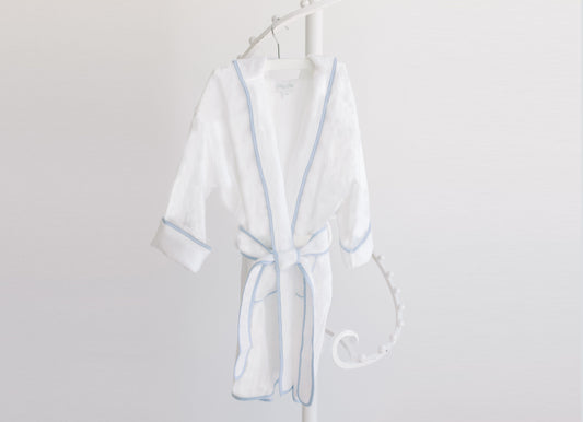 Bathrobe with Hood - Blue Stripe Trim