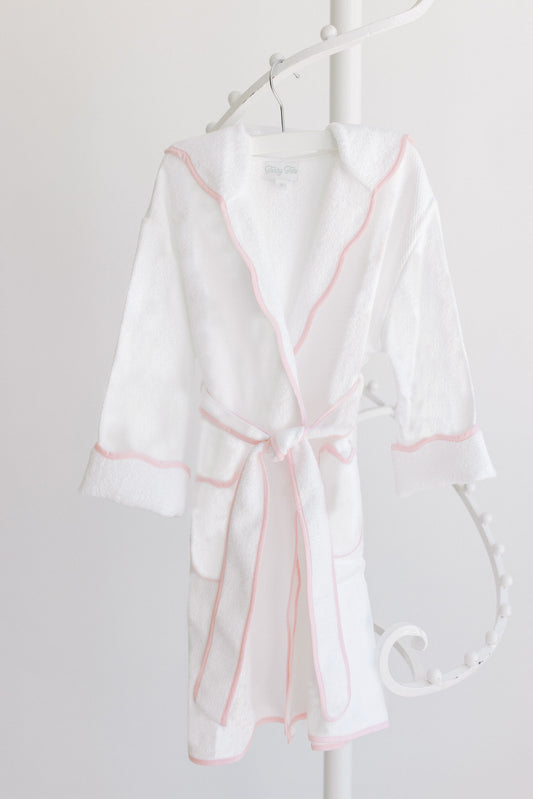 Bathrobe with Hood - Pink Stripe Trim