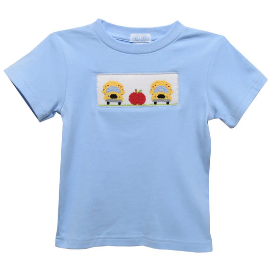 Back to School Smocked Light Blue Boys Tee Shirt