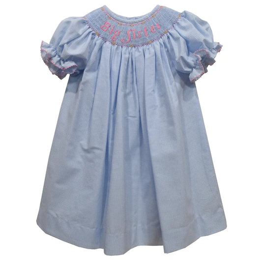 Big Sister Smocked Light Blue Check Bishop Dress