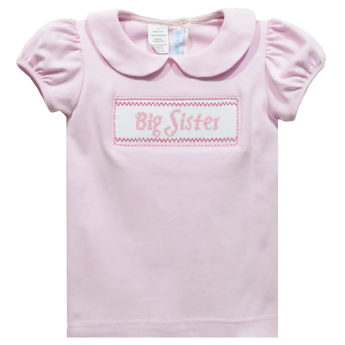 Big Sister Smocked Pink Short Sleeve Peter Pan Collar Blouse
