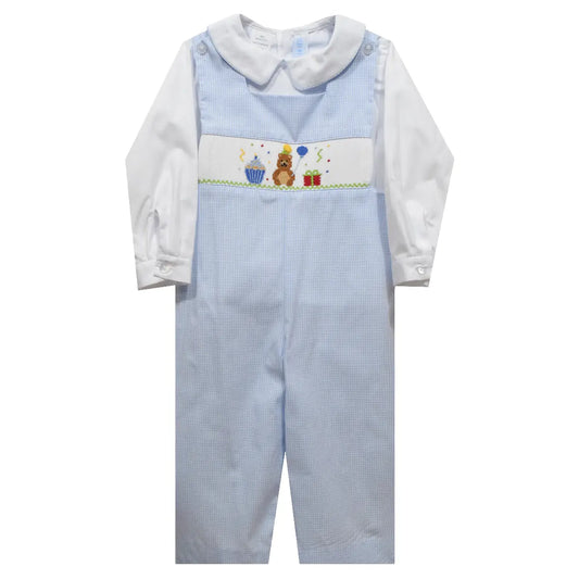 Birthday Smocked Light Blue Jon Jon & Long Sleeve Set