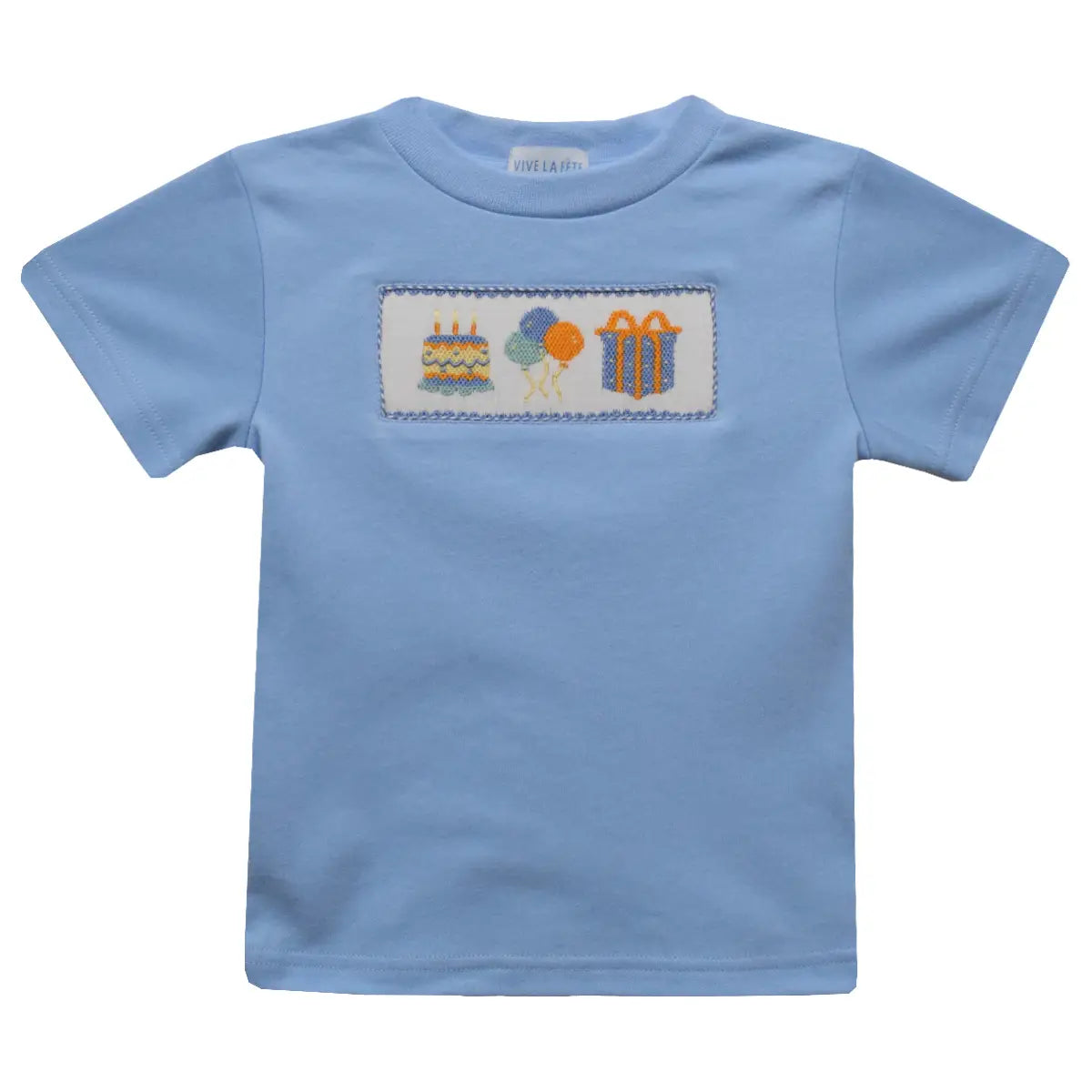 Birthday Smocked Light Blue Knit Tee Shirt