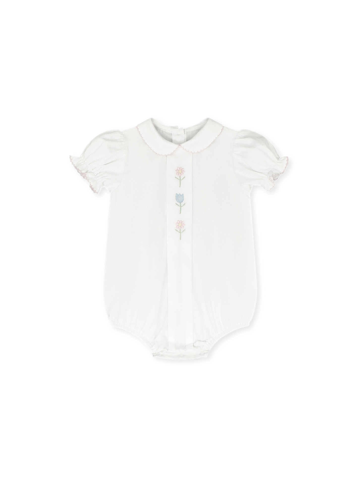Bluebonnet Bubble - White Pique with Floral Embroidery