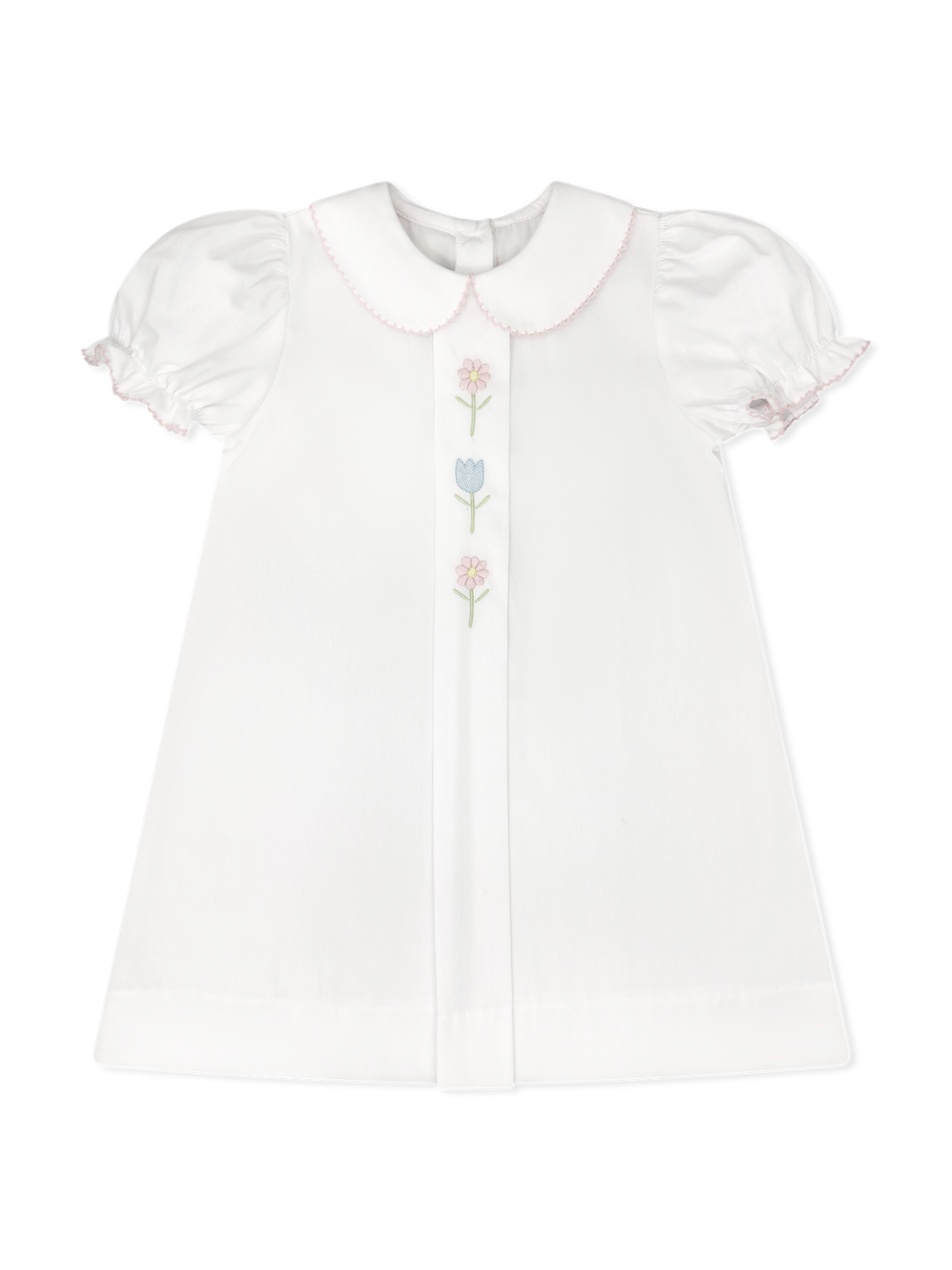 Bluebonnet Dress - White Pique with Floral Embroidery