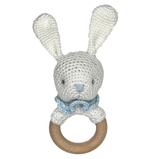 Bunny Bamboo Crochet Woodring Rattle Blue