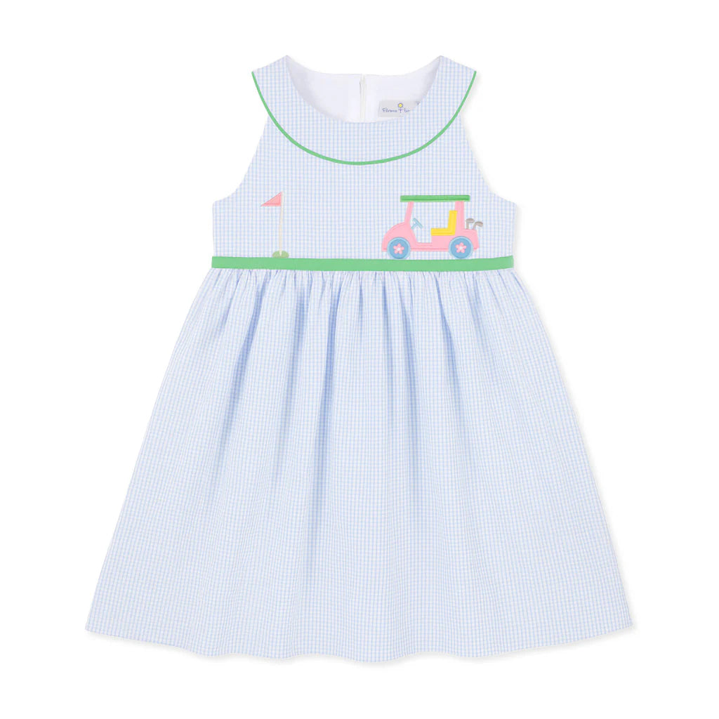 Check Seersucker Dress with Golf Cart