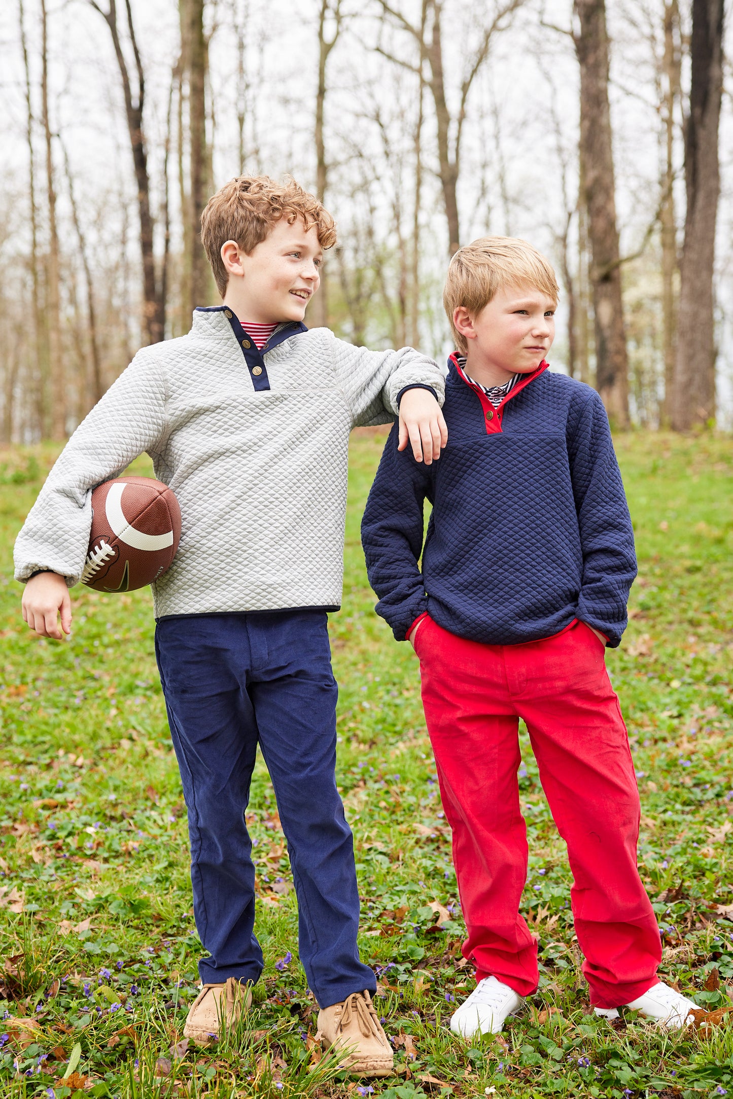 Classic Quilted Pullover - Navy/Red