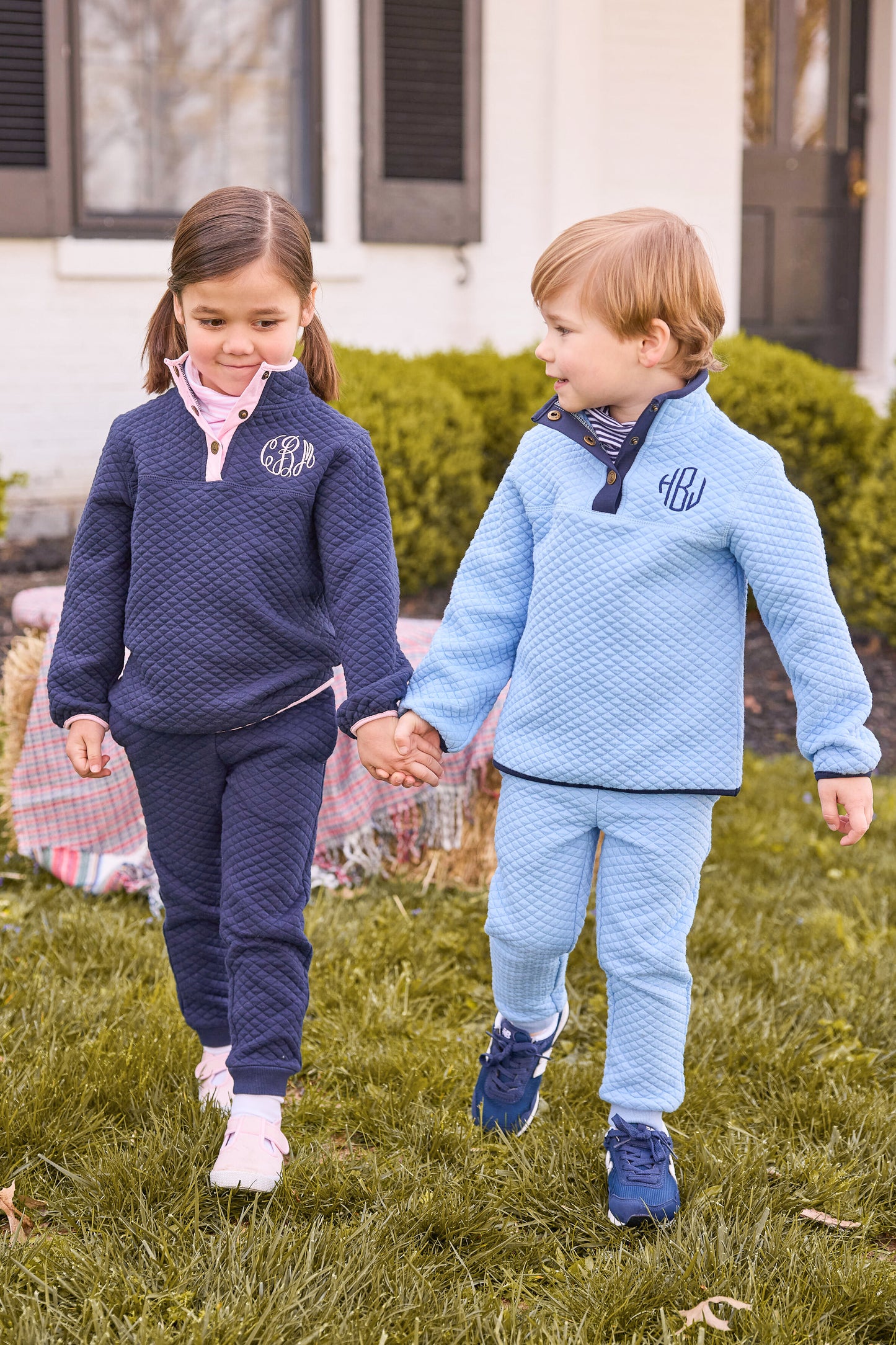 Classic Quilted Pullover - Light Blue/Navy