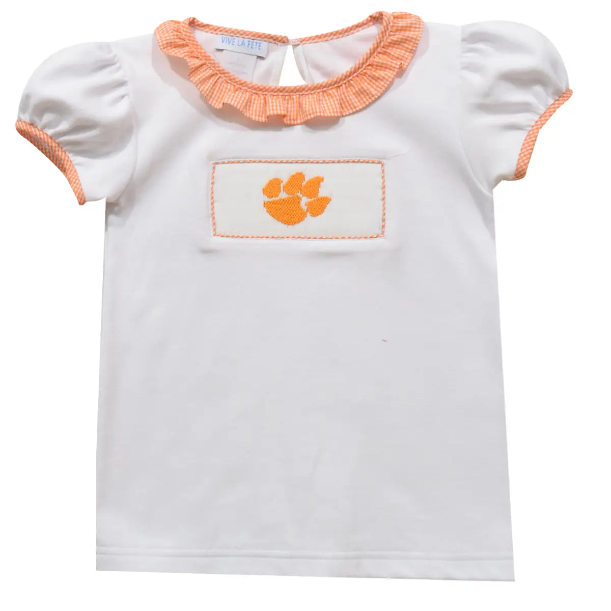 Clemson Smocked Girls Knit White Tee Shirt