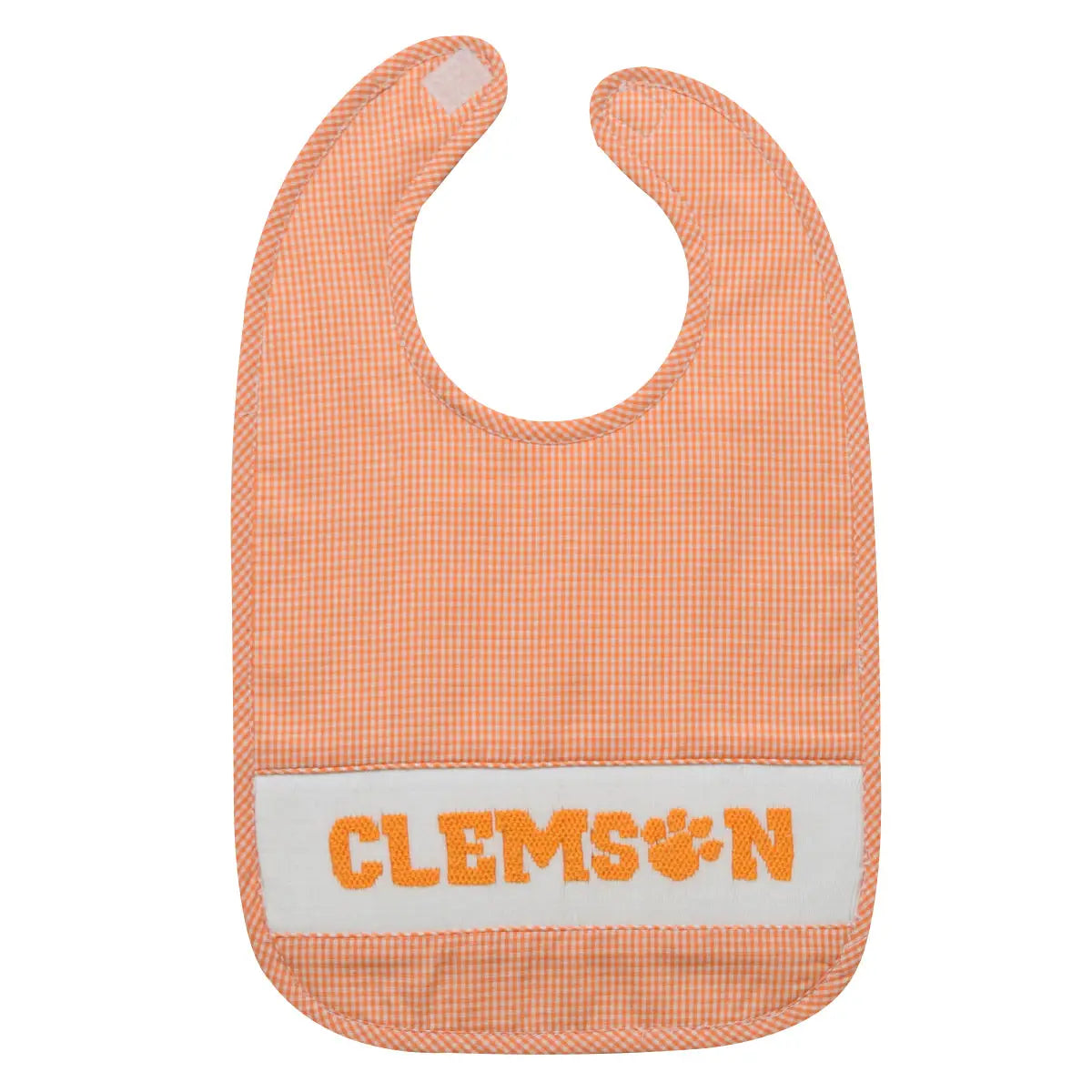 Clemson Smocked Orange Gingham Bib