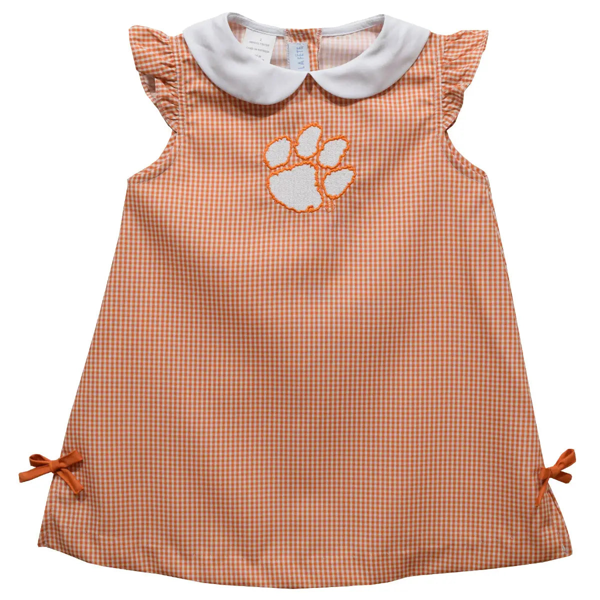 Clemson Tigers Embroidered Orange Gingham A Line Dress