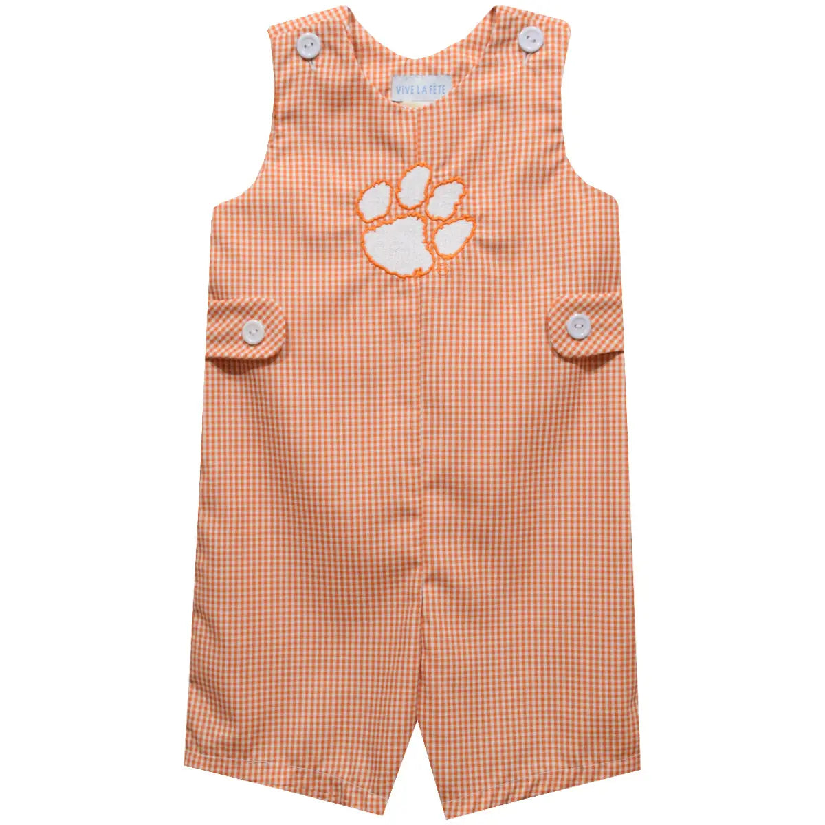 Clemson Tigers Embroidered Orange Gingham Boys Jon Jon