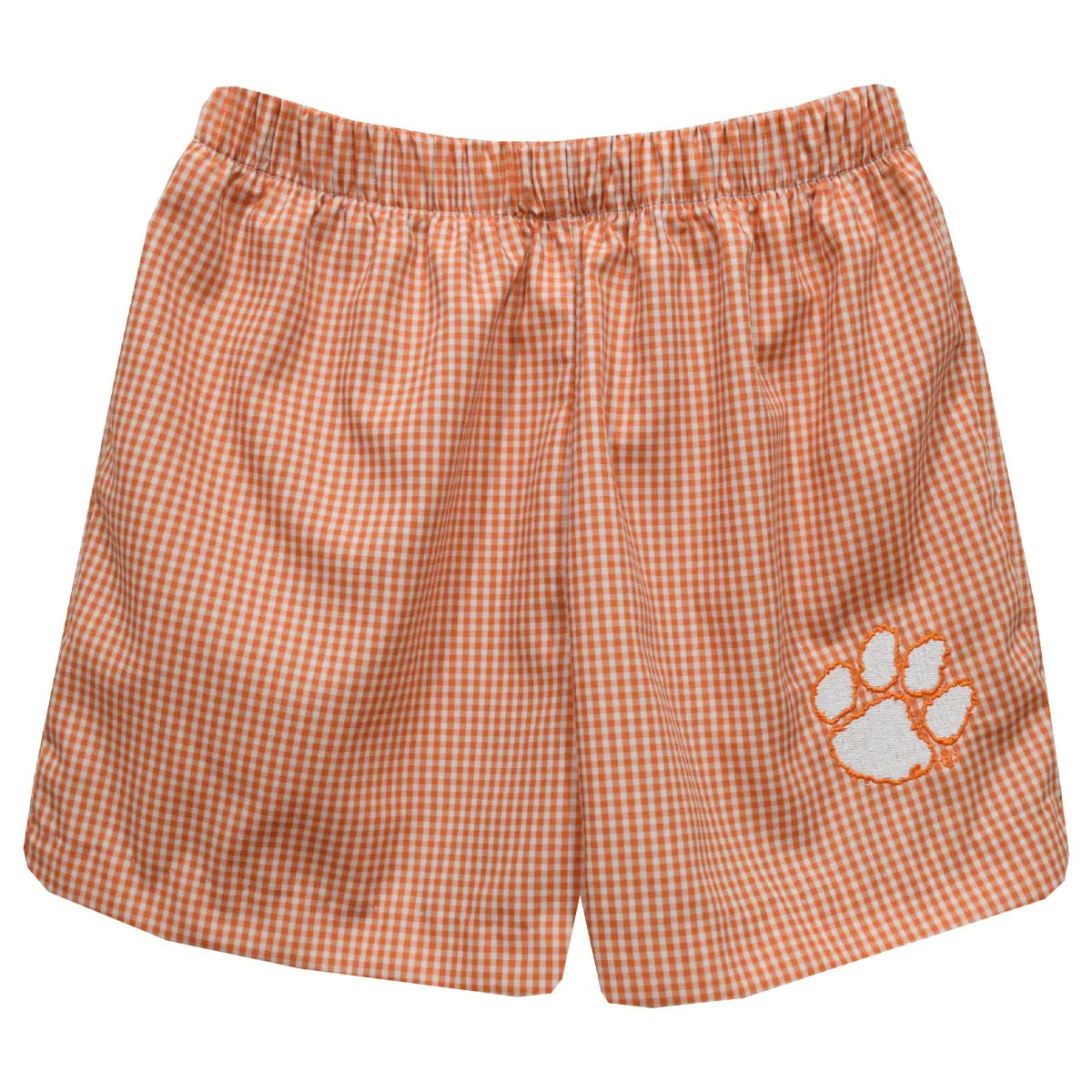 Clemson Tigers Embroidered Orange Gingham Pull On Shorts