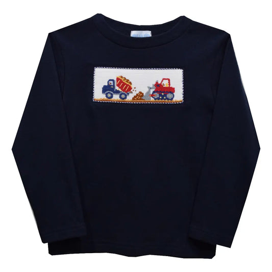 Construction Smocked Navy Long Sleeve Tee Shirt
