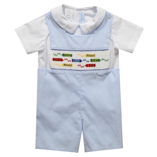 Crayons Smocked Light Blue Shortall & Short Sleeve Shirt