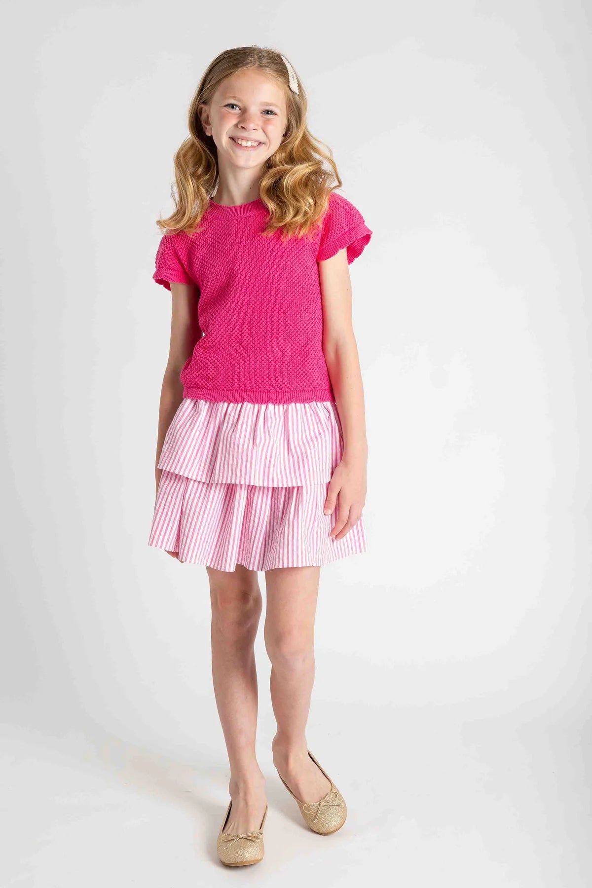 Seersucker Skirt With Ruched Waist