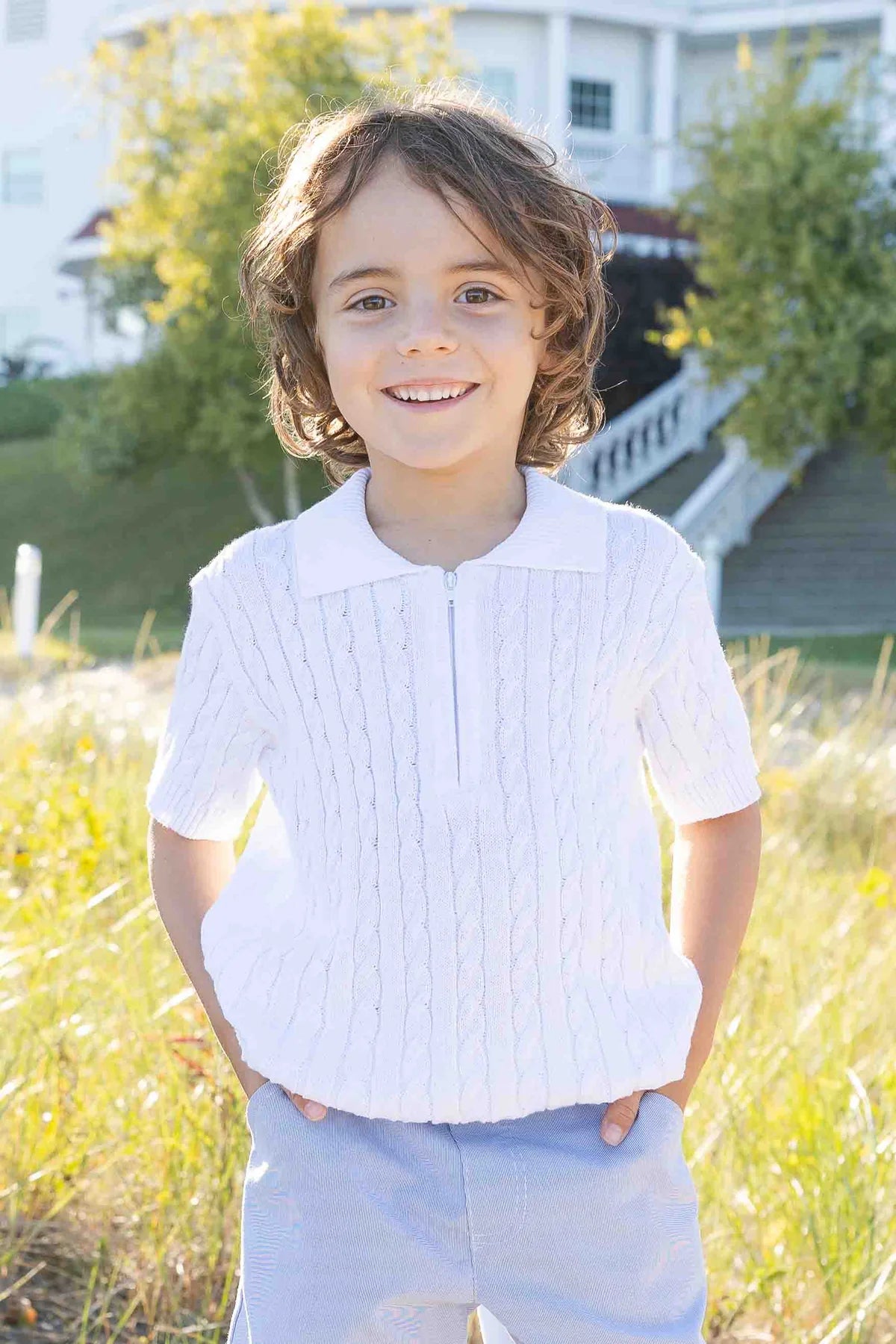 Short Sleeve Polo Cable Sweater