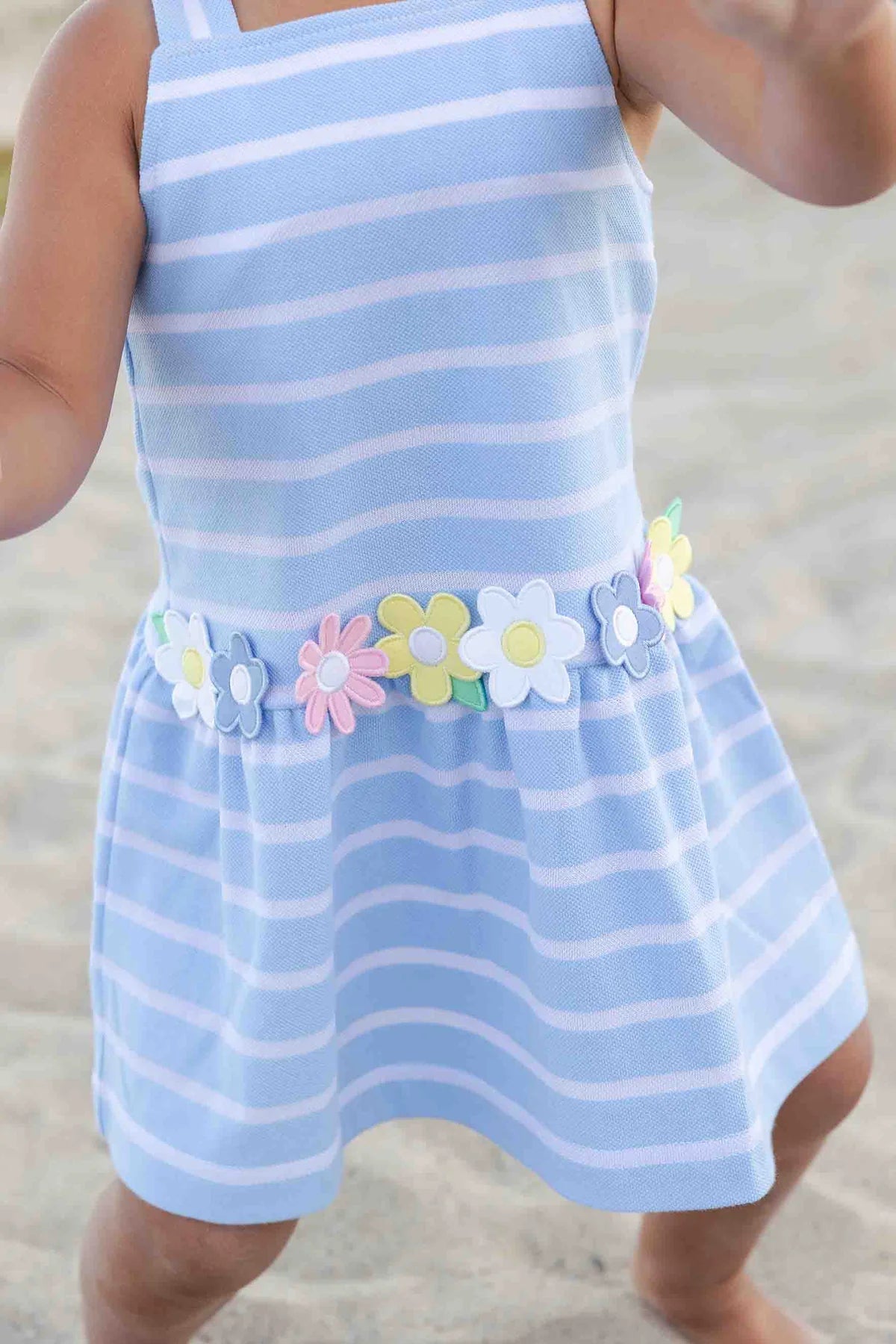 Stripe Knit Dress with Multicolor Flowers