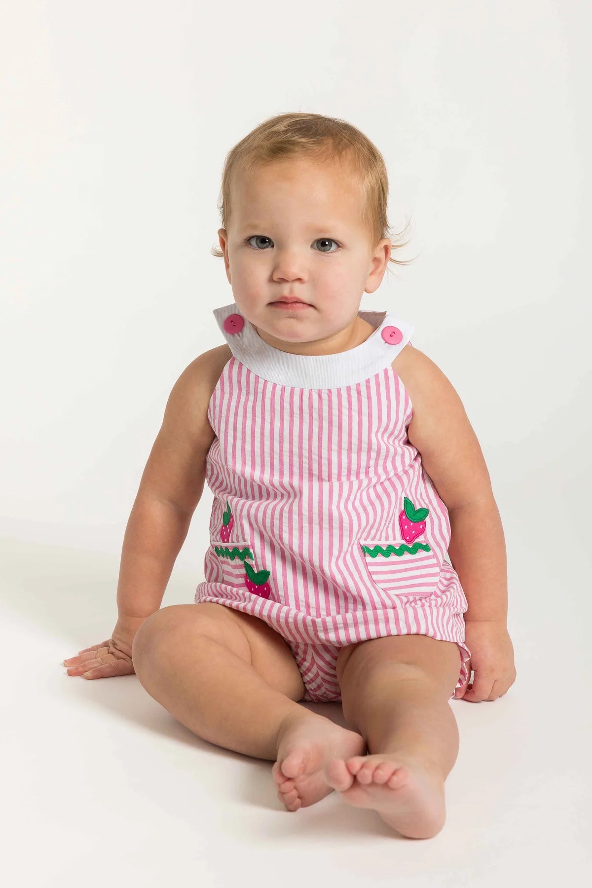 Seersucker Dress with Bloomers with Strawberries