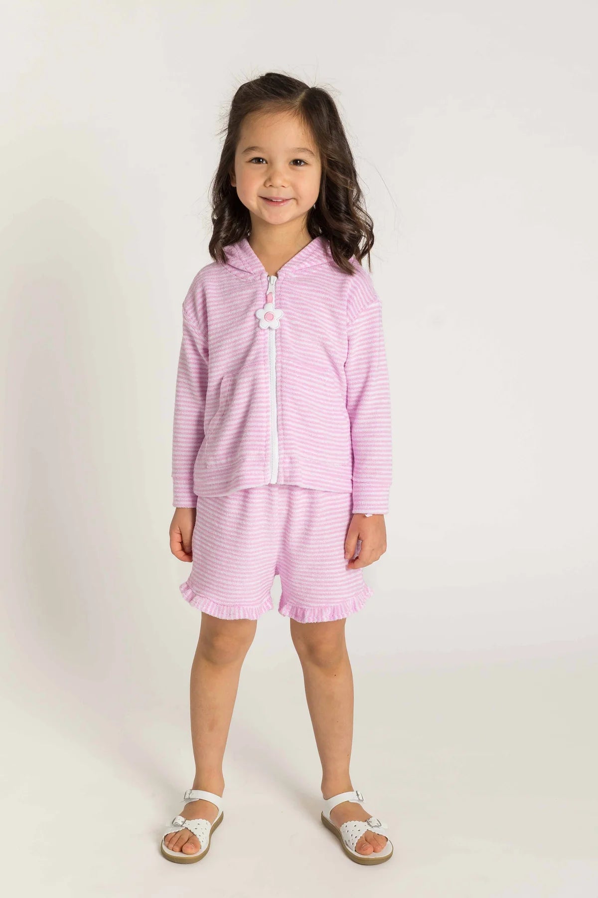 Stripe Terry Hoodie with Flower