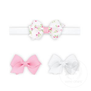 GIFT PACK! One Wee Rose-patterned Printed and Two Solid Wee Grosgrain Hair Bows and One Add-A-Bow Band