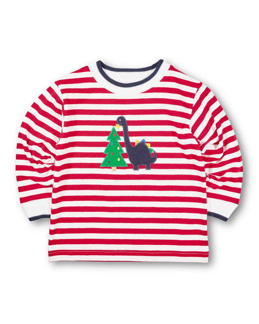 Stripe Knit Shirt With Dino & Christmas Tree