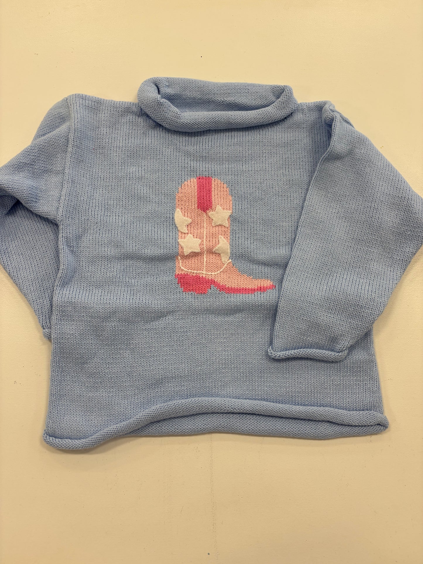 Cowgirl Boot with Stars Sweater-Sky Blue