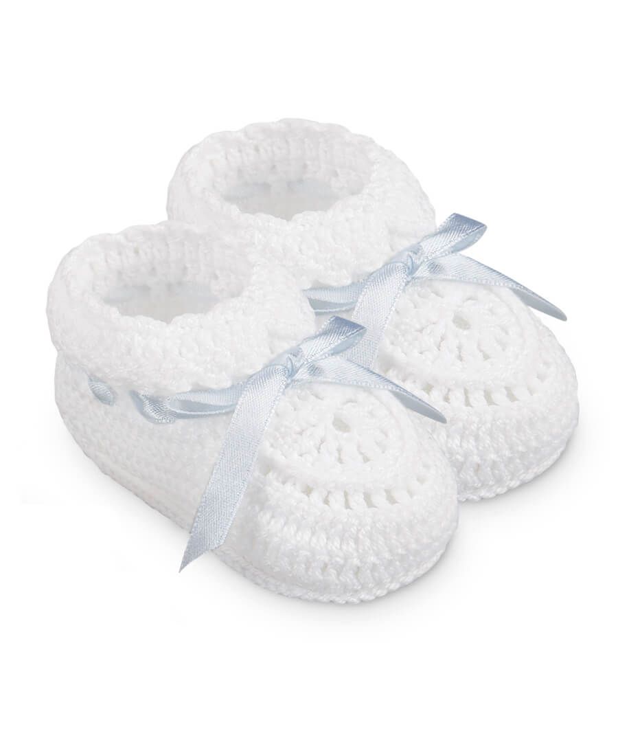 Jefferies Socks Hand Crochet Ribbon Bootie 1 Pair, Various Colors, Newborn