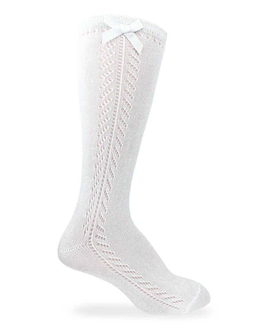 Jefferies Socks Pointelle Bow Knee High Socks WHITE 1 Pair