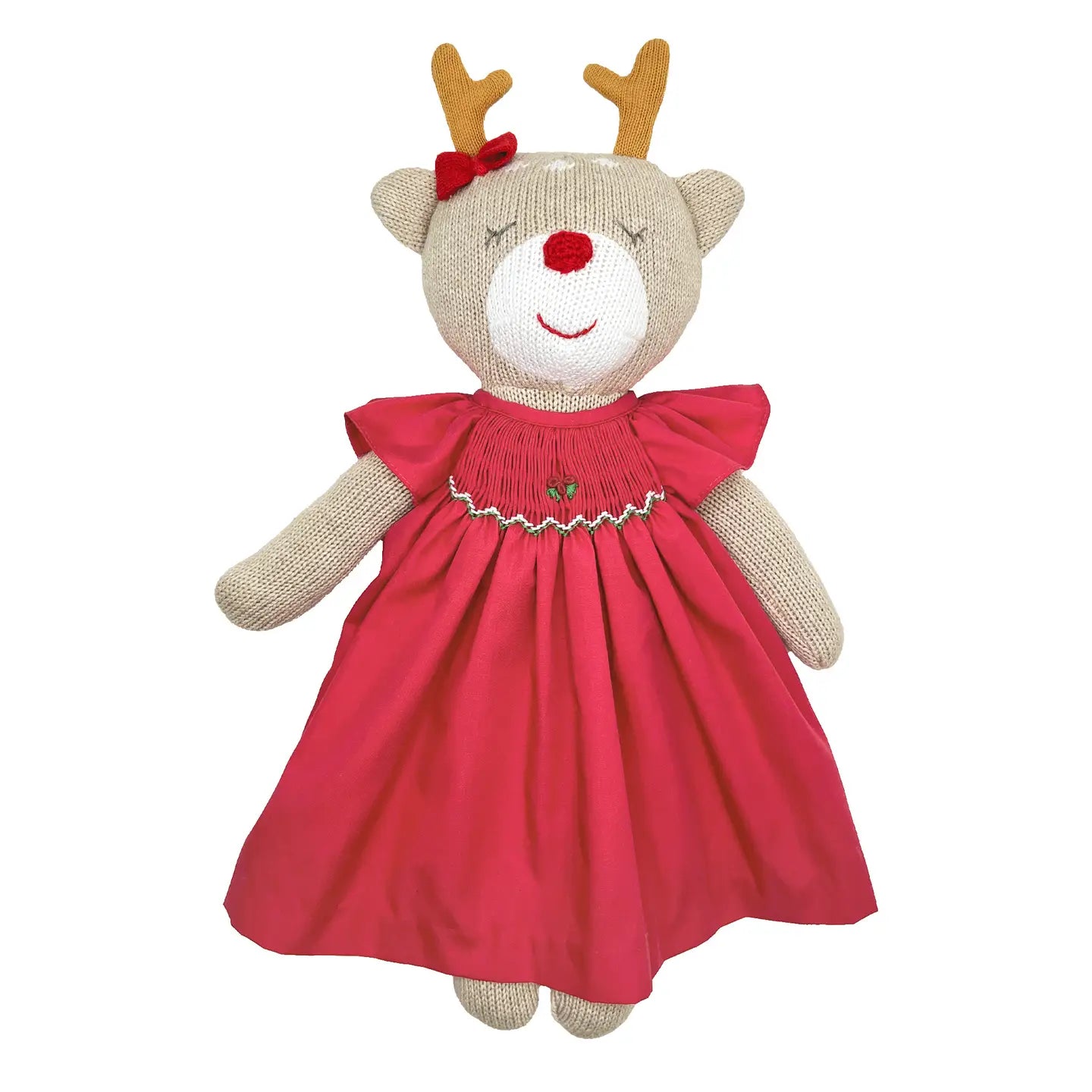 Knit Reindeer Doll with Solid Red Dress