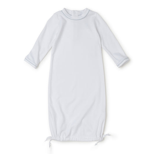 George Pima Cotton Daygown - White with Light Blue