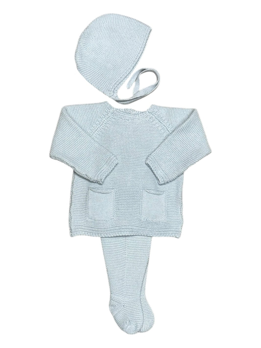 Light Blue Ribbed 3-Piece Footed Set