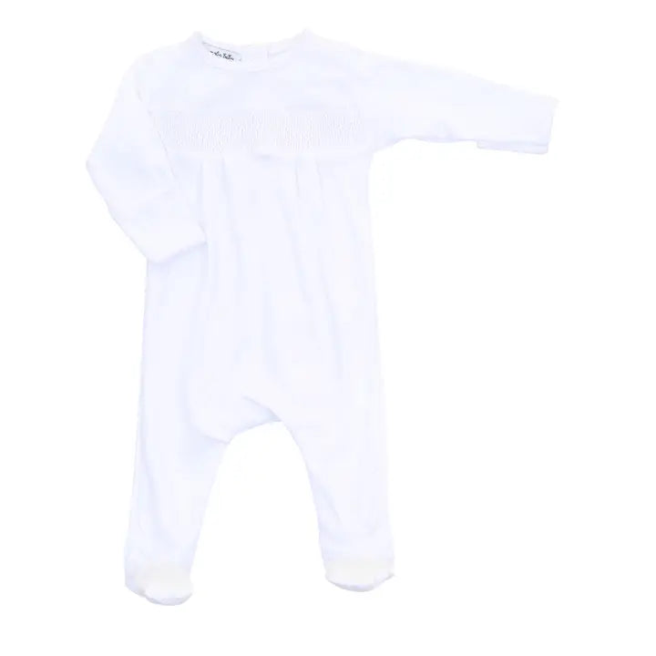 Essentials Smocked White Footie with White Trim