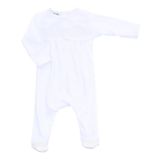 Essentials Smocked White Footie with White Trim