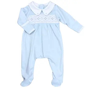 Ethan Smocked Footie- Light Blue