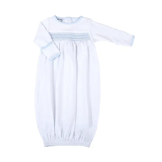 New Beginnings Smocked Gathered Gown- Blue