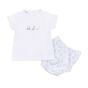 Tiny Tee Time Embroidered Diaper Cover Set- Light Blue