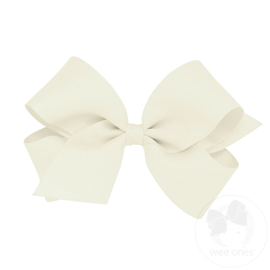 Medium Classic Grosgrain Hair Bow (Plain Wrap) Antique White