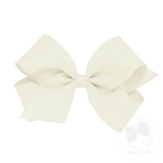 Medium Classic Grosgrain Hair Bow (Plain Wrap) Antique White