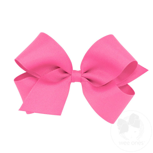 Medium Classic Grosgrain Hair Bow (Plain Wrap) Hot Pink