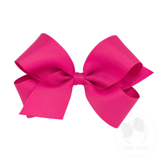 Medium Classic Grosgrain Hair Bow (Plain Wrap) Shocking Pink