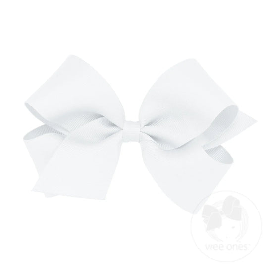 Medium Classic Grosgrain Hair Bow (Plain Wrap) White
