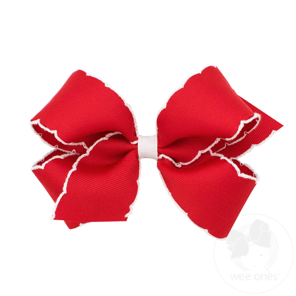 Medium Moonstitch Grosgrain Hair Bow with Contrasting Wrap, Red with White