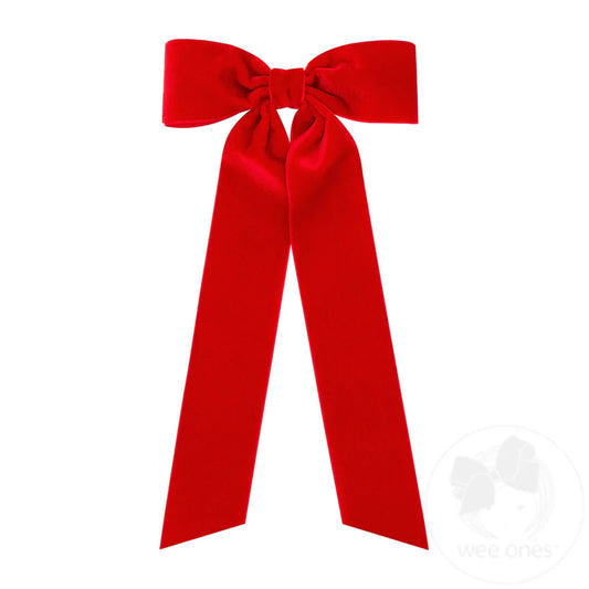 Medium Velvet Bowtie with Plain Wrap and Streamer Tails, Red