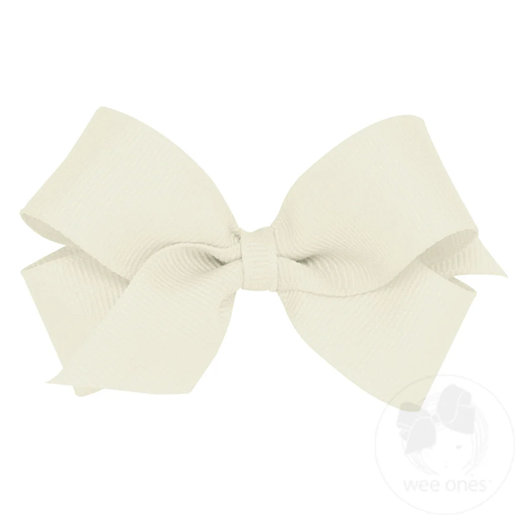 Mini Classic Grosgrain Hair Bow (Plain Wrap) Antique White