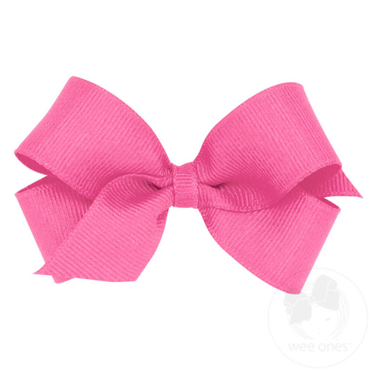 Mini Classic Grosgrain Hair Bow (Plain Wrap) Hot Pink